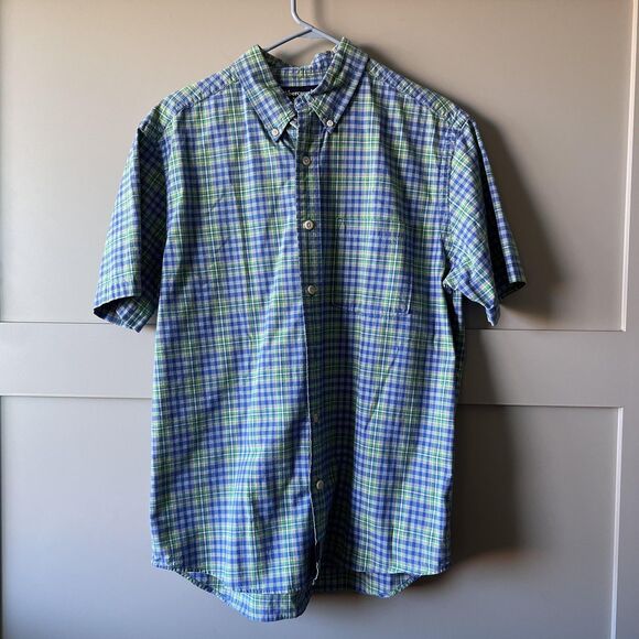 Abercrombie & Fitch Shirt Mens Medium Blue Green Plaid Button Down Short Sleeve - Picture 1 of 10